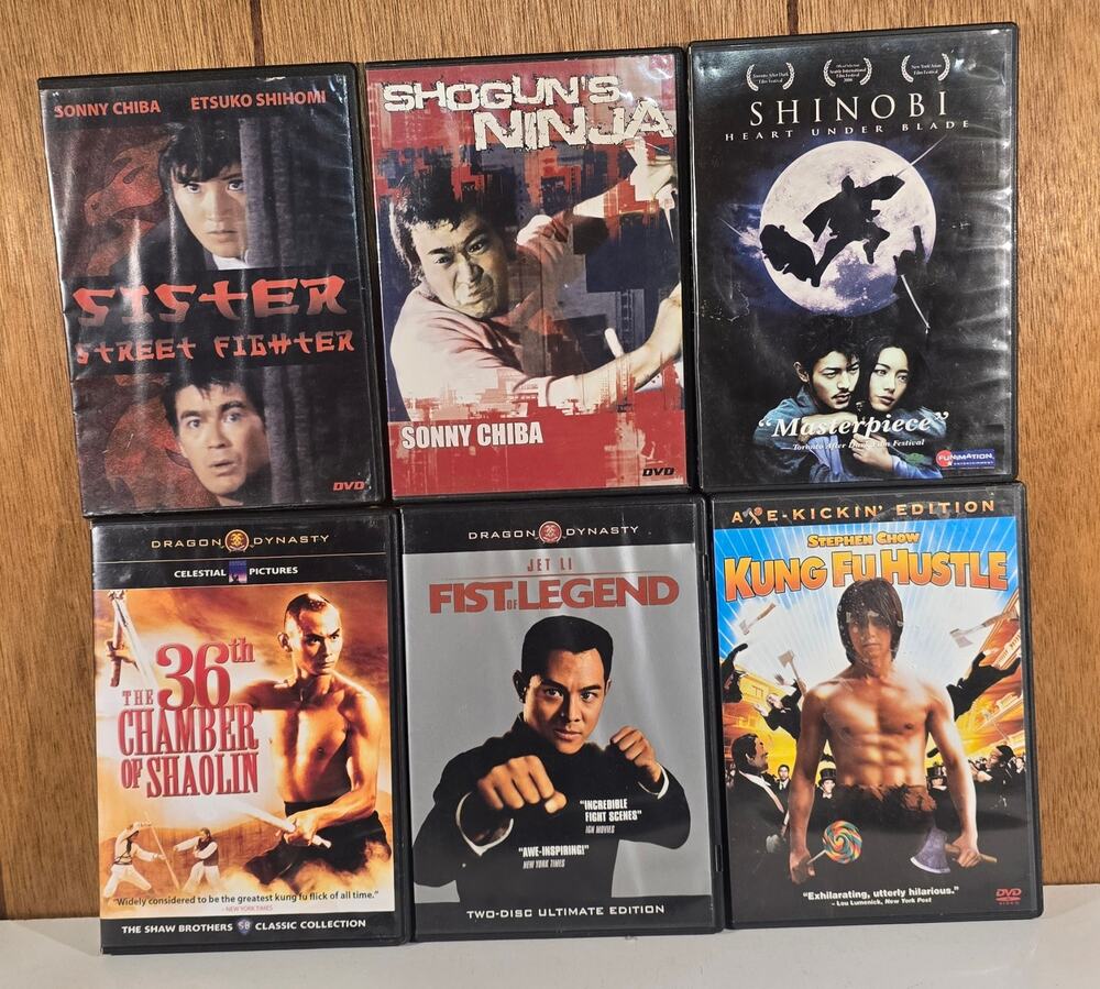 Martial Arts DVD Lot Jet Li Sonny Chiba Kung Fu Hustle Shinobi Shaolin